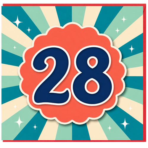 28th Birthday Card, Retro Number 28 Celebration Card