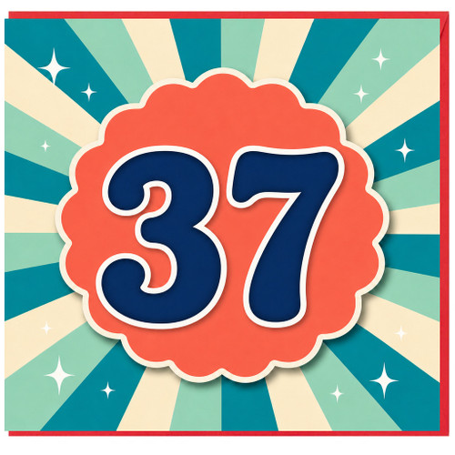 37th Birthday Card, Retro Starburst Number 37 Card