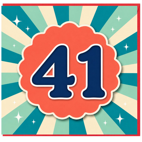 41st Birthday Card, Retro Sunburst Number 41 Card