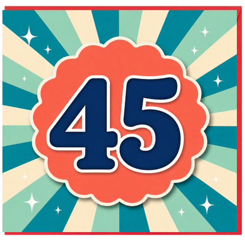 45th Birthday Card, Retro Sunburst Number 45 Card