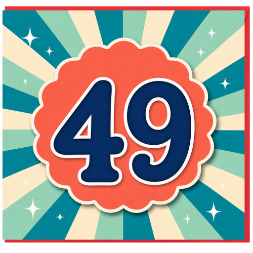 49th Birthday Card, Retro Sunburst Design