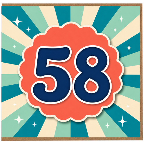 58th Birthday Card, Retro Number 58 Celebration Card