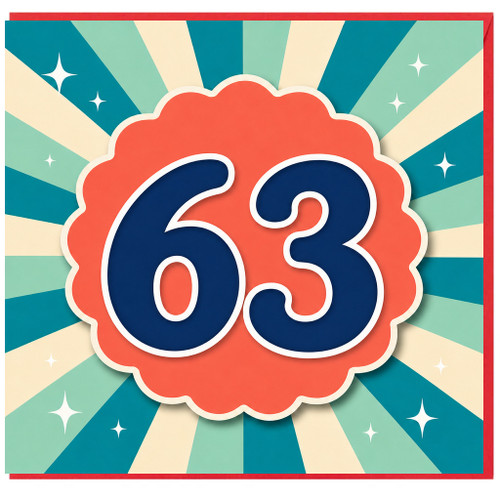 63rd Birthday Card, Retro Starburst Number 63 Card