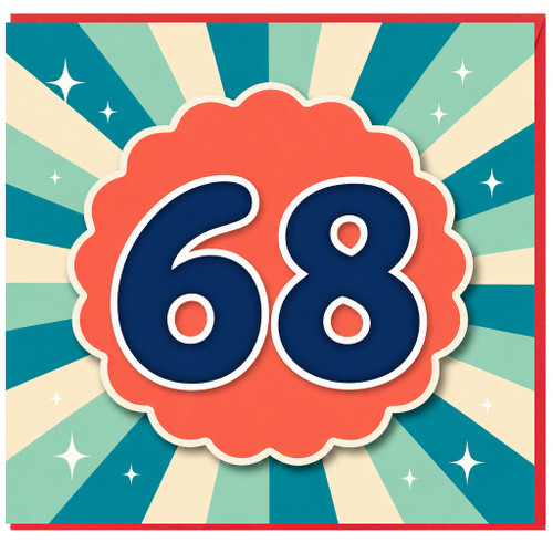 68th Birthday Card, Retro Sunburst Design