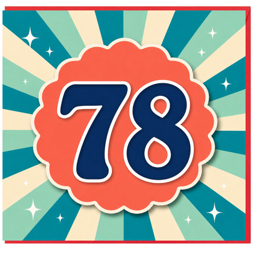 78th Birthday Card, Retro Sunburst Design