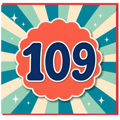 109th Birthday Card, Retro Starburst Number 109 Celebration Card