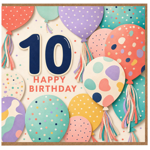 10th Birthday Card, Colourful Balloons Happy Birthday Card