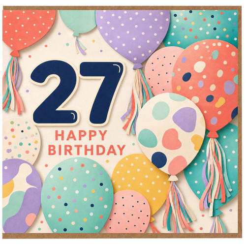 27th Birthday Card, Happy 27 Birthday Balloon Design Card