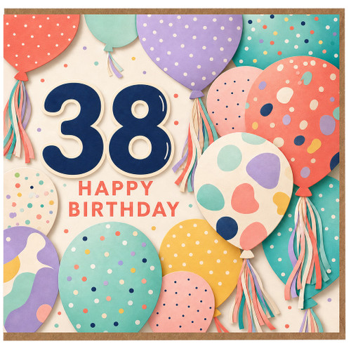 38th Birthday Card, Happy Birthday Balloon Design