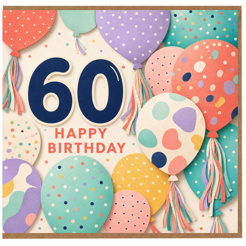 60th Birthday Card, with Colourful Balloon Design