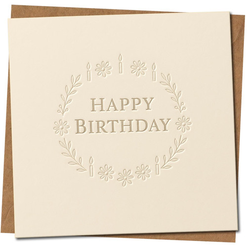 Happy Birthday Floral Wreath Card, Cream, 145mm x 145mm, Kraft, Includes Kraft Envelope