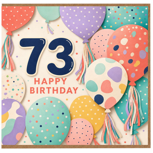 73rd Birthday Card, Happy Birthday Balloon Card