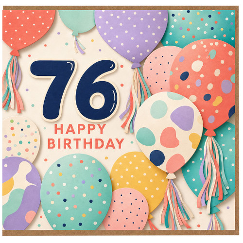 76th Birthday Card, Happy Birthday Balloon Design Card