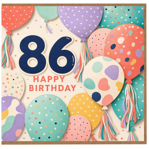86th Birthday Card, Happy Birthday Balloon Design