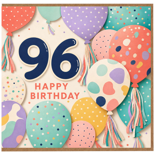 96th Birthday Card, Happy Birthday Balloons Design