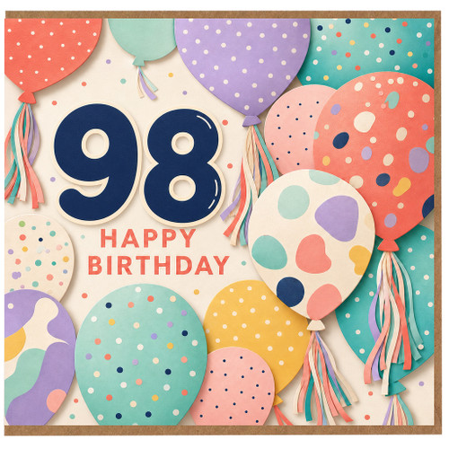98th Birthday Card, Happy Birthday Balloons Design