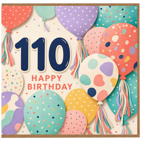 110th Birthday Card, Colourful Balloons Happy Birthday Card