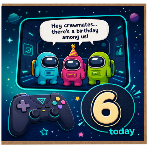 6th Birthday Card, Among Us Crewmates Gaming Card