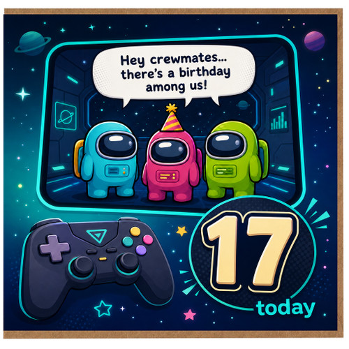 17th Birthday Card, Among Us Gamer Birthday Card, 17 Today