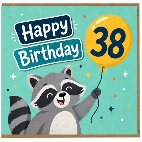 38th Birthday Card, Cute Raccoon Happy Birthday Card