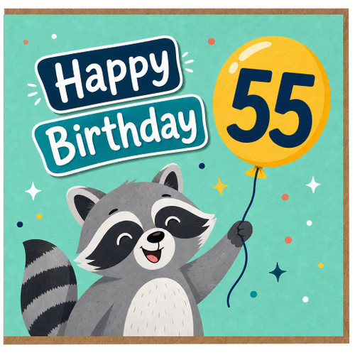 55th Birthday Card, Raccoon Happy Birthday Card