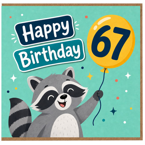 67th Birthday Card, Happy Birthday Raccoon Card