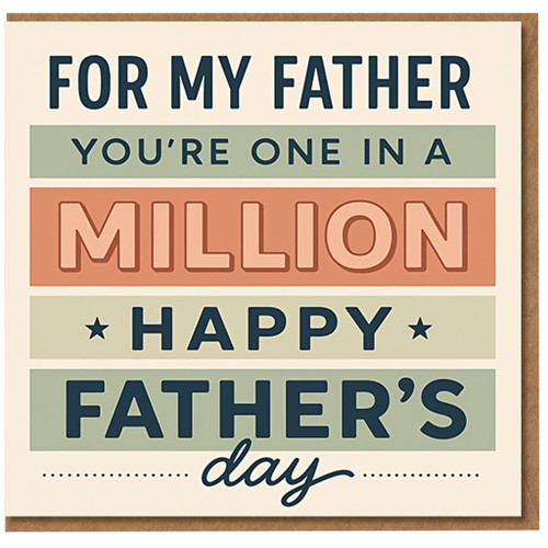 Father's Day Card - For My Father, You're One in a Million - Heartfelt Dad Card from Son or Daughter - Retro Design