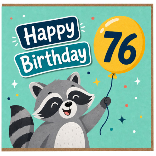 76th Birthday Card, Cute Raccoon Happy Birthday Card