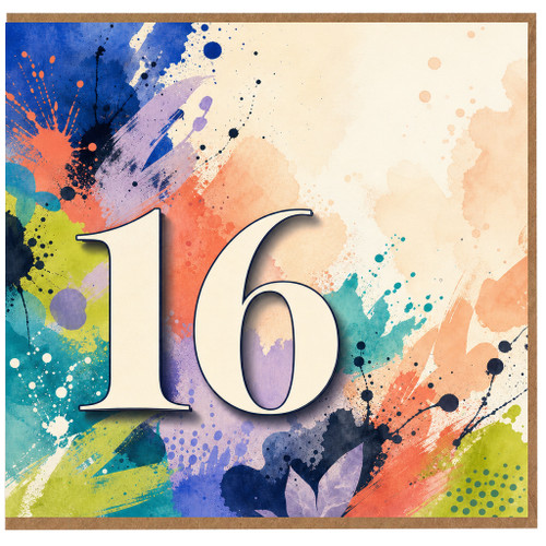 16th Birthday Card, Colourful Abstract Paint Splatter Design