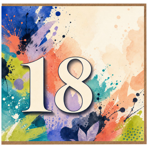 18th Birthday Card, Colourful Watercolour Splash Design