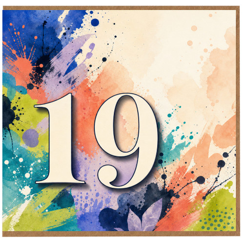 19th Birthday Card, Colourful Abstract Paint Splash Design