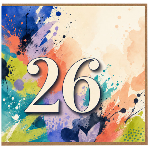 26th Birthday Card, Colourful Abstract Watercolour Number Card