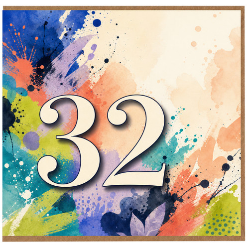 32nd Birthday Card, Colourful Abstract Number 32 Card
