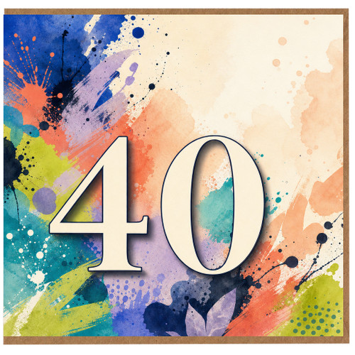 40th Birthday Card, Colourful Abstract Number 40 Card