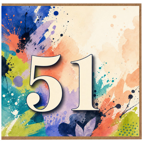 51st Birthday Card, Colourful Abstract Paint Splash Design