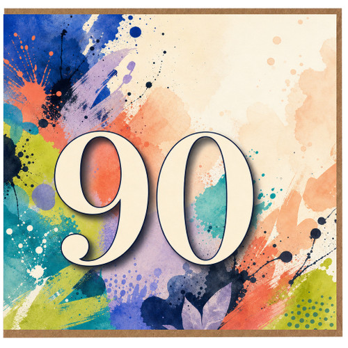 90th Birthday Card, Colourful Abstract Paint Splash Design