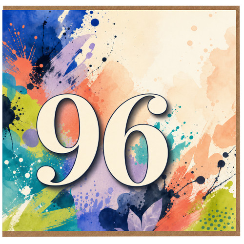 96th Birthday Card, Colourful Abstract Paint Splash Design