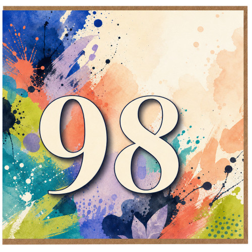 98th Birthday Card, Colourful Abstract Paint Splash Design