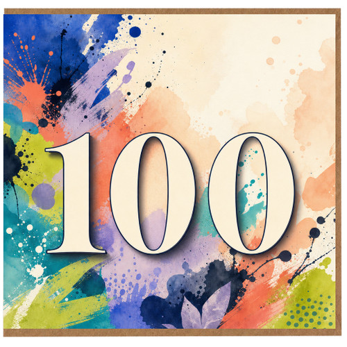 100th Birthday Card, Colourful Abstract Watercolour Design