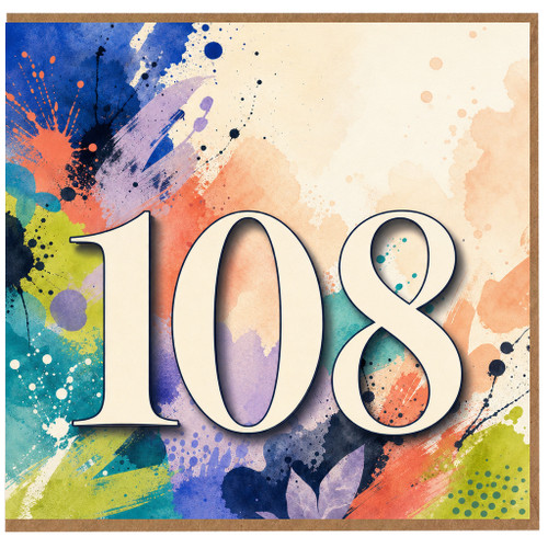 108th Birthday Card, Colourful Abstract Paint Splash Design