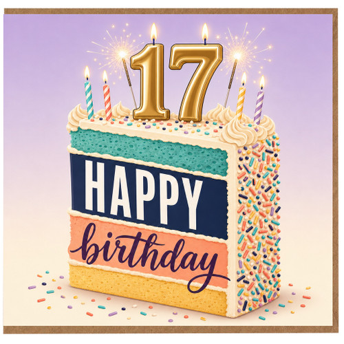 17th Birthday Card, Happy Birthday Cake Design Card