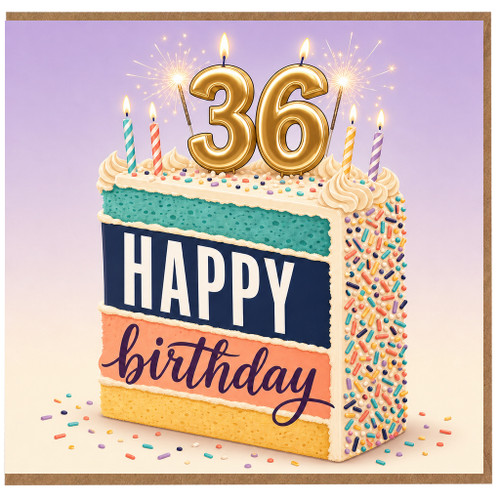 36th Birthday Card, Happy Birthday Cake Design Card