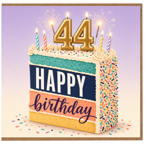44th Birthday Card, Happy Birthday Cake Design Card