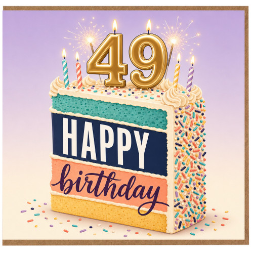 49th Birthday Card, Happy Birthday Cake Design