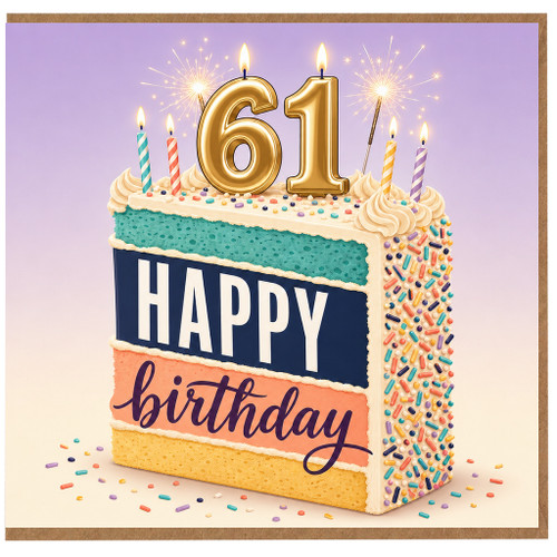 61st Birthday Card, Happy Birthday Cake Card