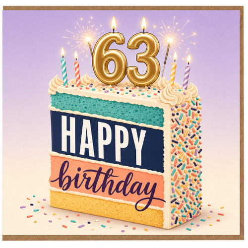 63rd Birthday Card, Happy Birthday Cake Design Card
