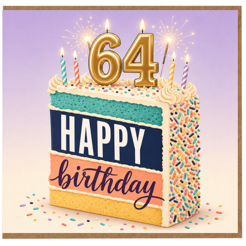 64th Birthday Card, Happy Birthday Cake Design