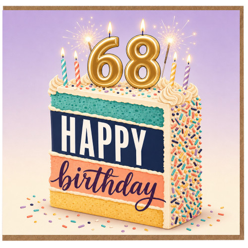 68th Birthday Card, Happy Birthday Cake Design