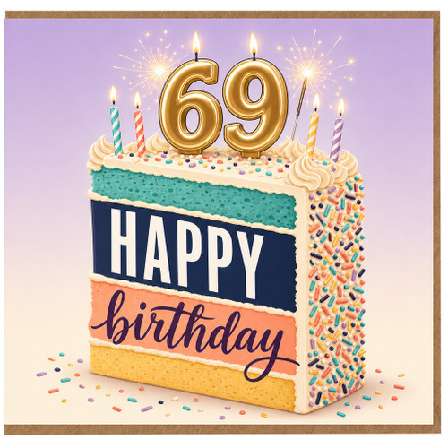 69th Birthday Card, Happy Birthday Cake Design