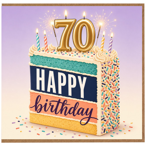 70th Birthday Card, Happy Birthday Cake Design